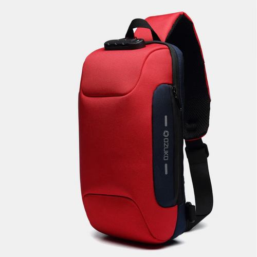 Multi-Pocket Fashion Sling Bag Chest Bag with Passport Lock USB Charging Port