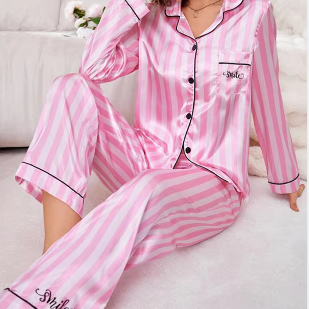 Pink Stripe Silk Set