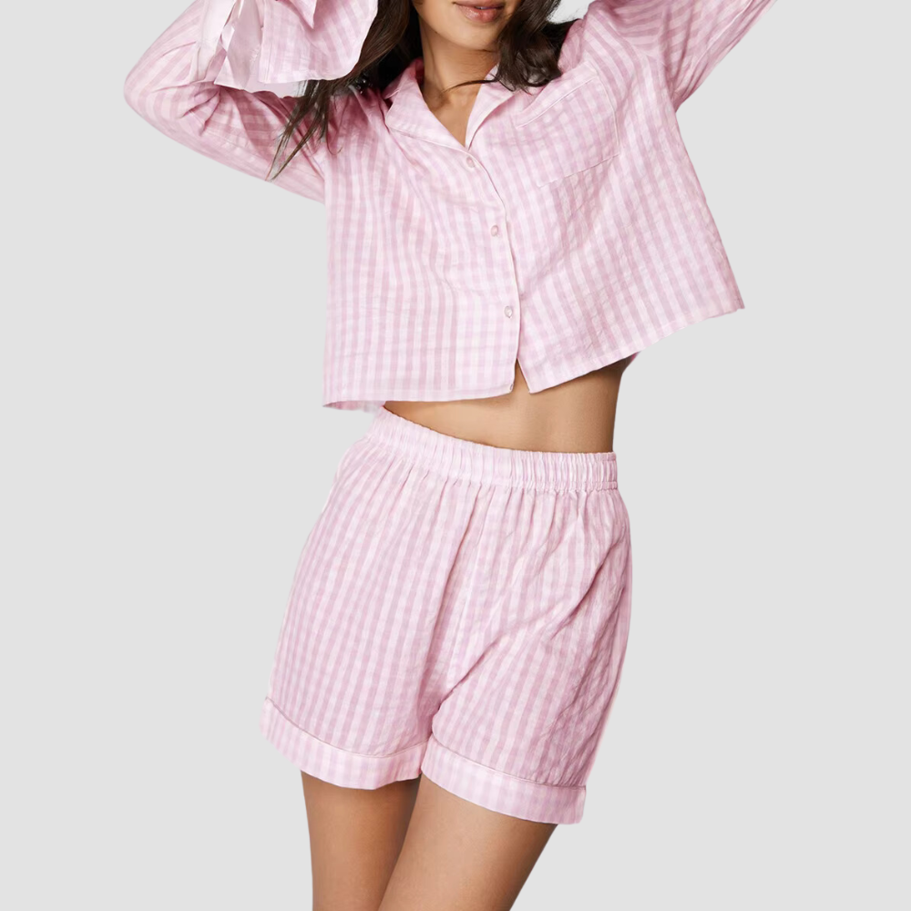 Bow Tie Sleeve Plaid PJ Set