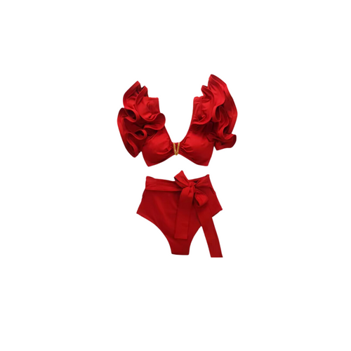 Flirty Ruffle Shoulder Bikini Set