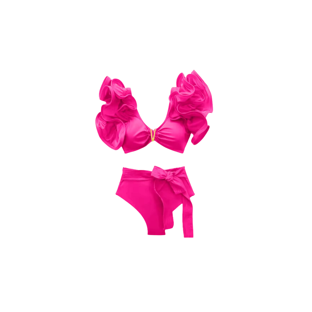 Flirty Ruffle Shoulder Bikini Set