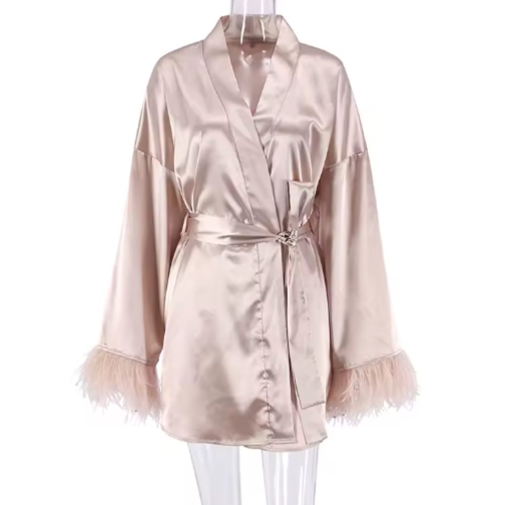 Silk Feather Sleeve Mini Night Robe