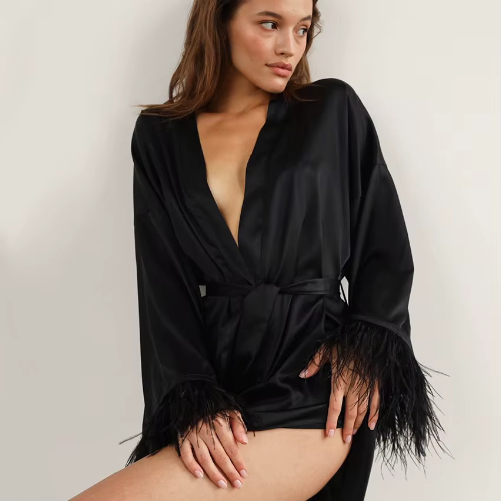 Silk Feather Sleeve Mini Night Robe