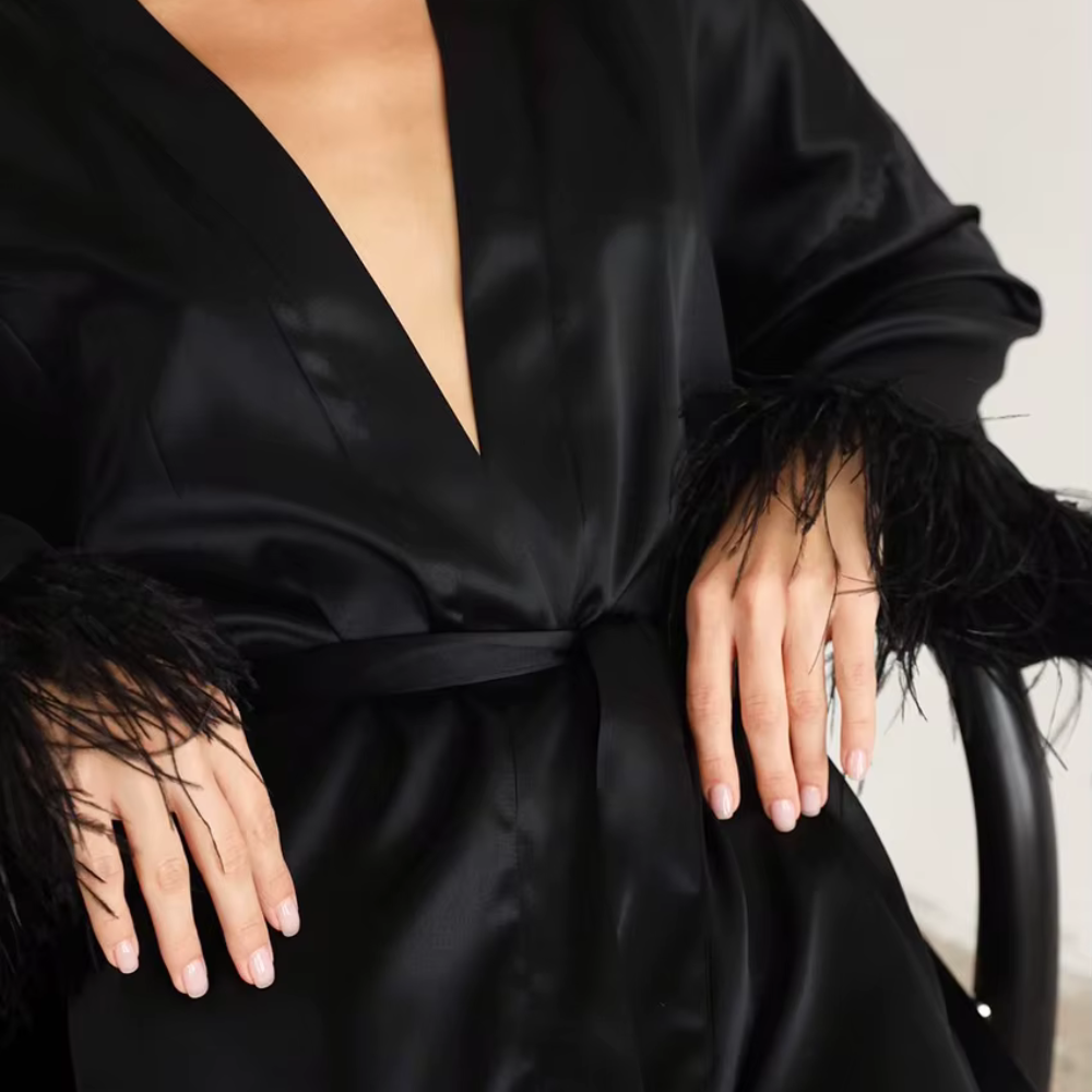 Silk Feather Sleeve Mini Night Robe