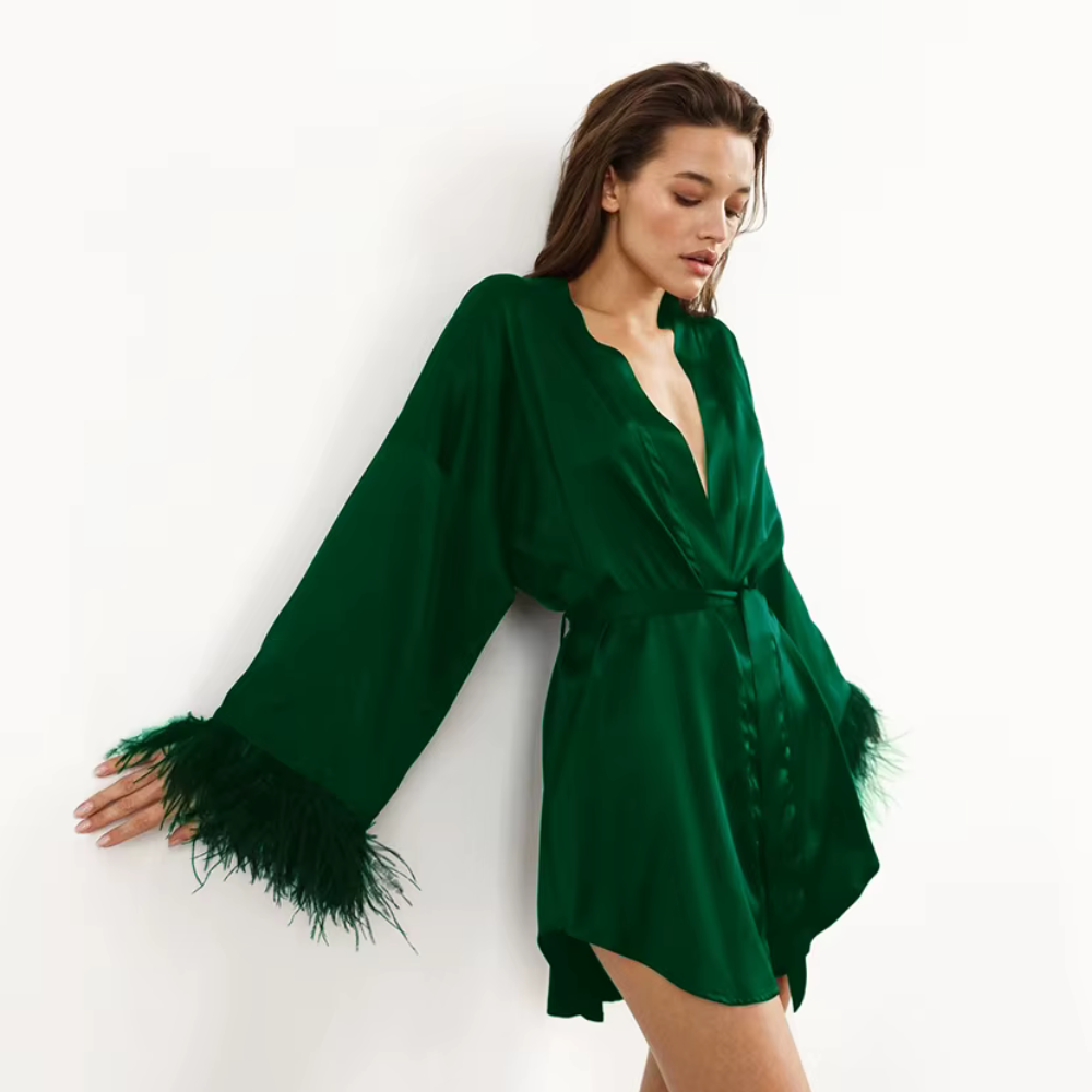 Silk Feather Sleeve Mini Night Robe