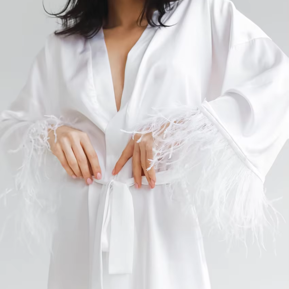 Silk Feather Sleeve Mini Night Robe