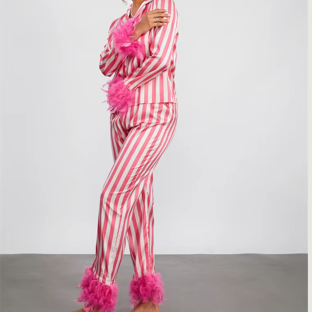 Striped Feather Long Sleeve PJ Set