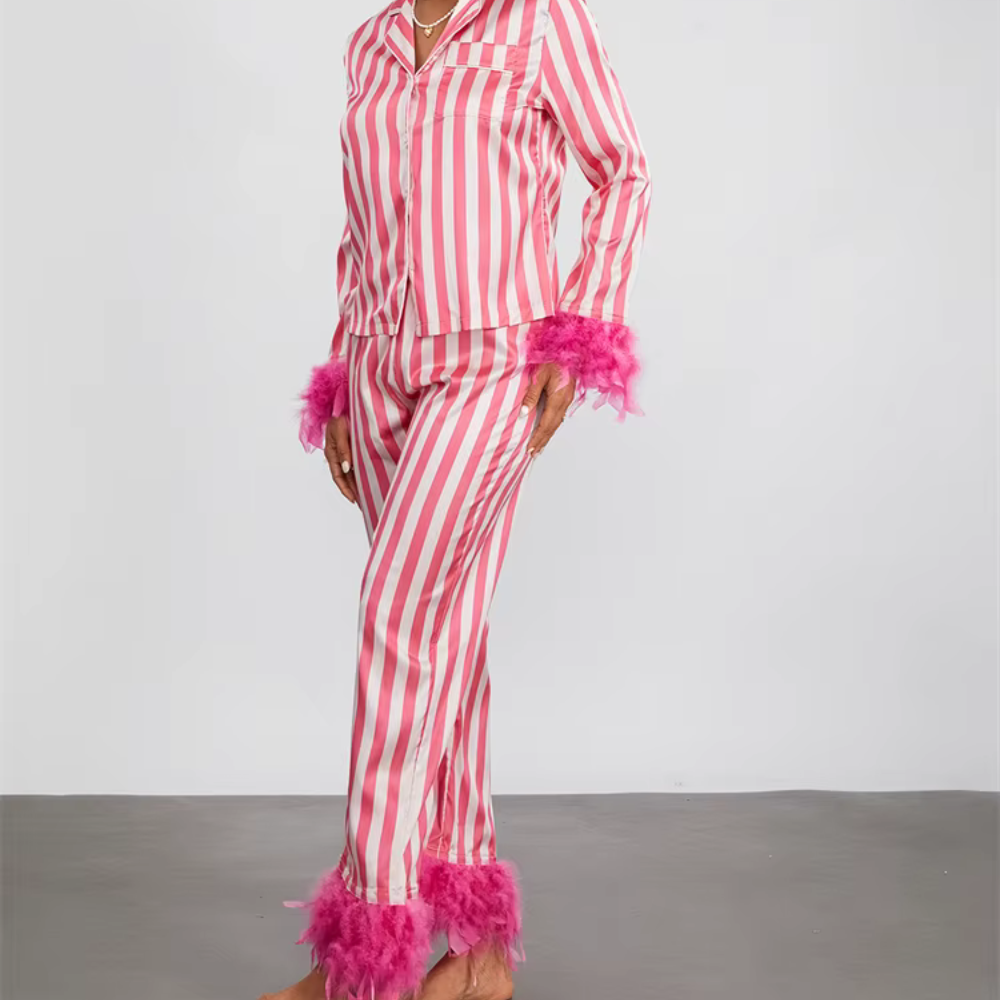 Striped Feather Long Sleeve PJ Set