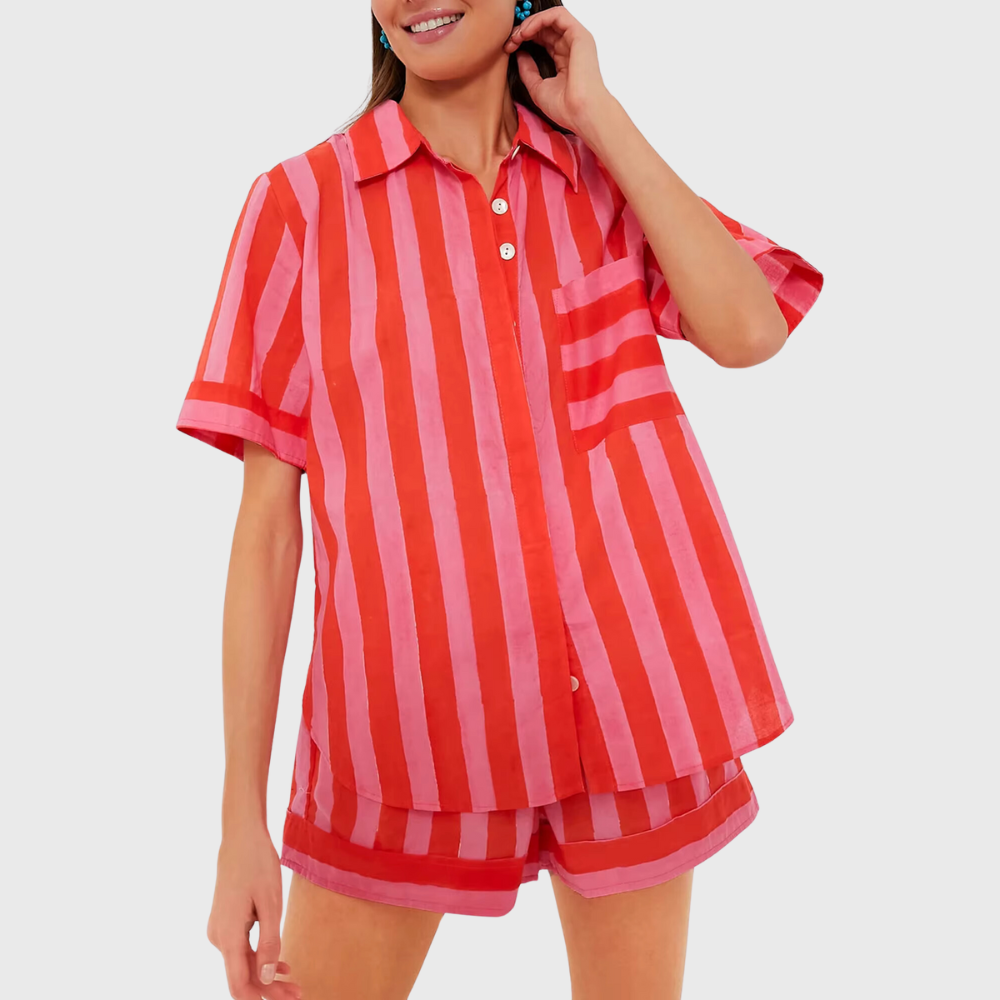 Striped Short Sleeve Loose PJ Set