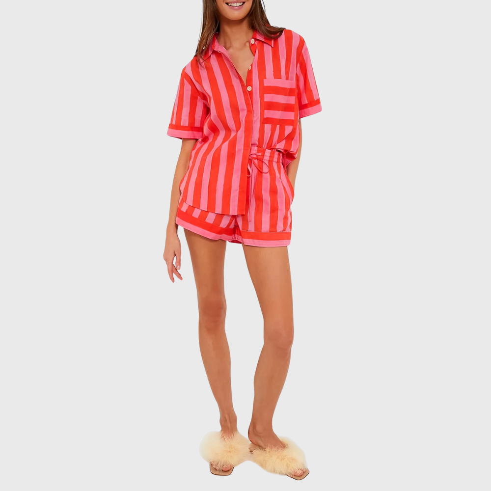 Striped Short Sleeve Loose PJ Set