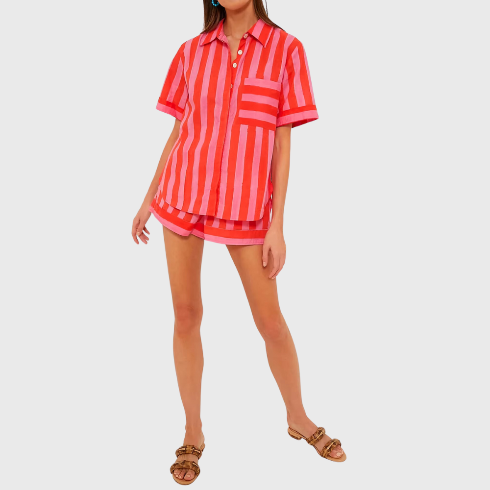 Striped Short Sleeve Loose PJ Set