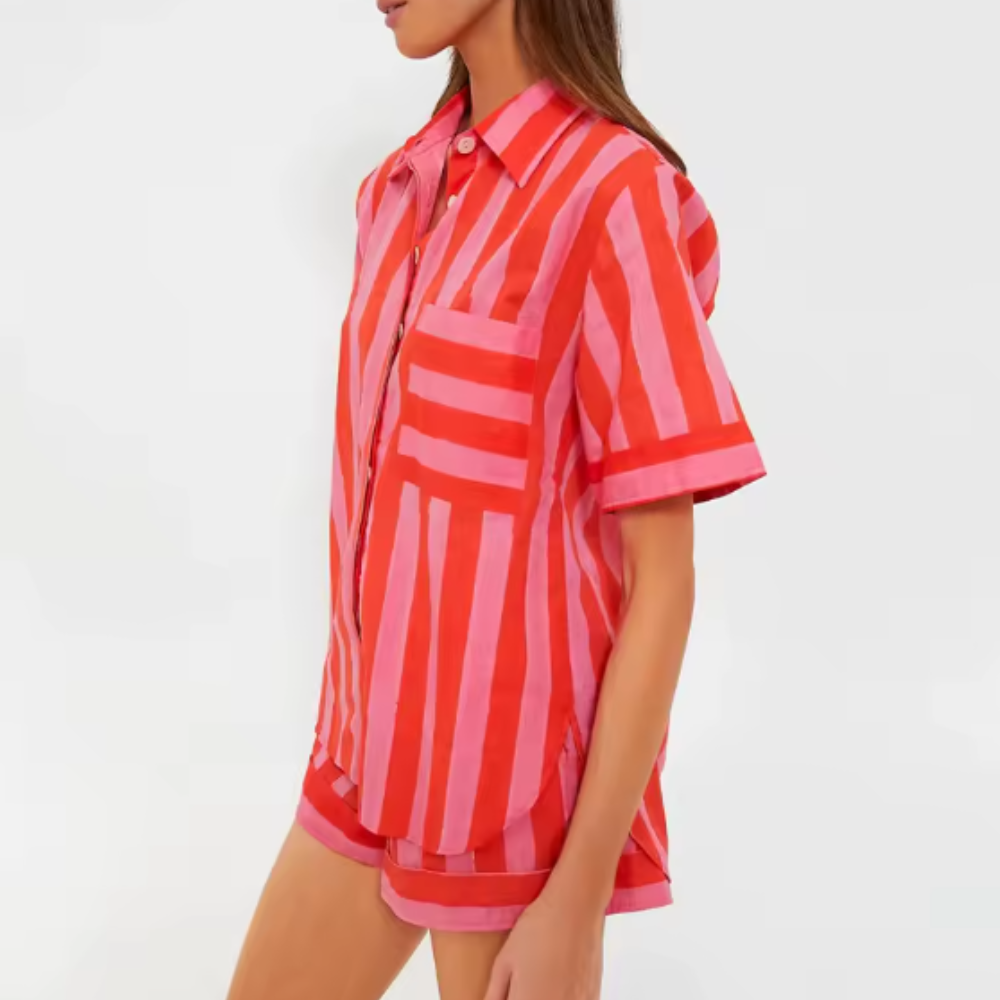 Striped Short Sleeve Loose PJ Set