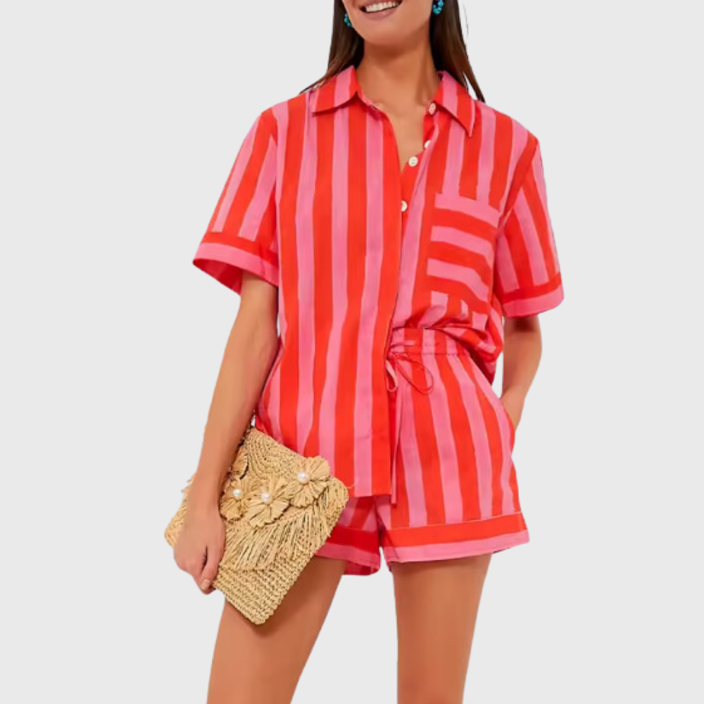 Striped Short Sleeve Loose PJ Set