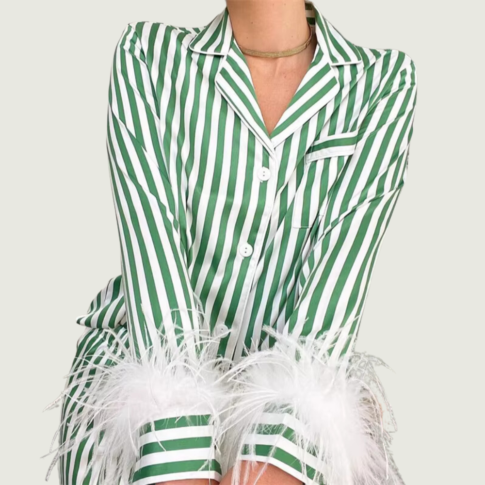 Striped Feather Sleeve PJ Set