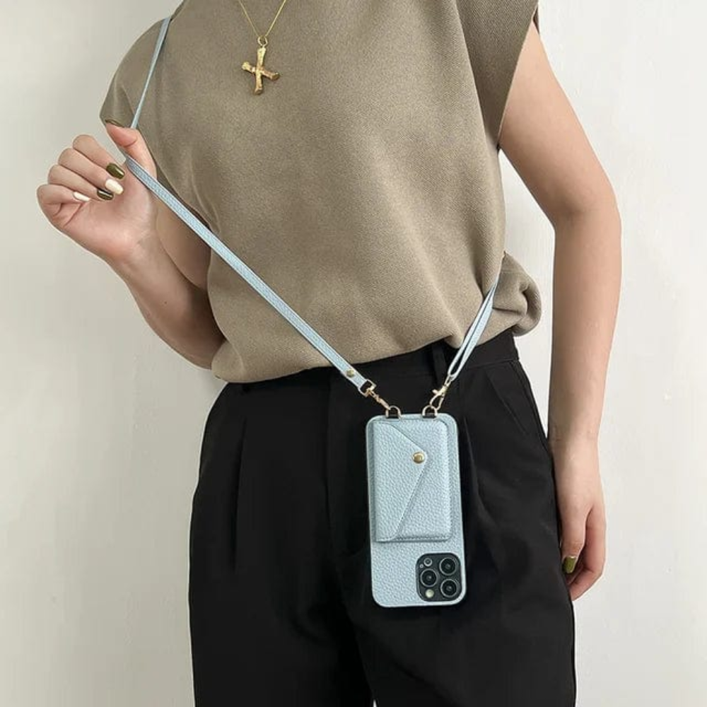 Stylish Leather Crossbody Phone Case with Key Cord & Card Holder