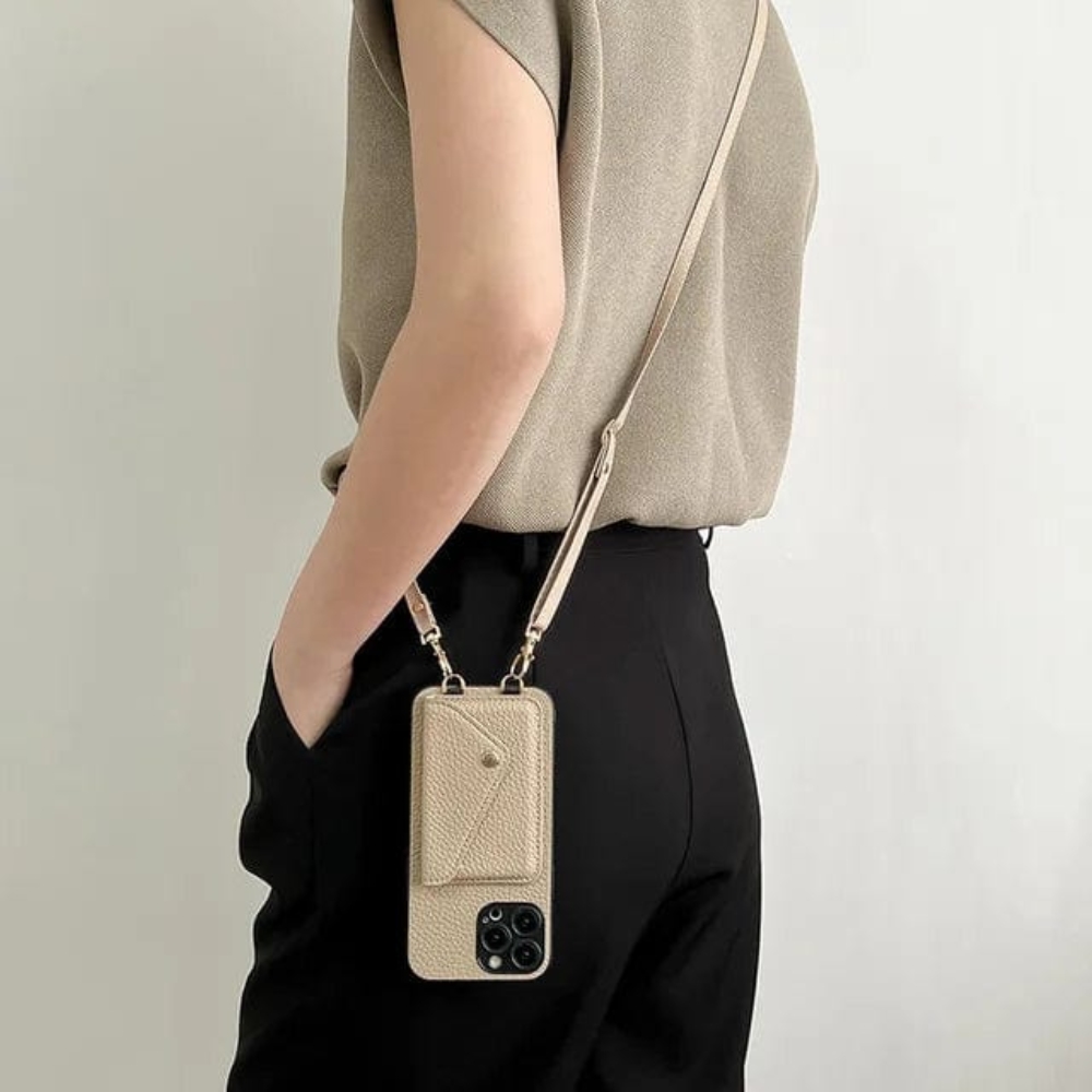 Stylish Leather Crossbody Phone Case with Key Cord & Card Holder