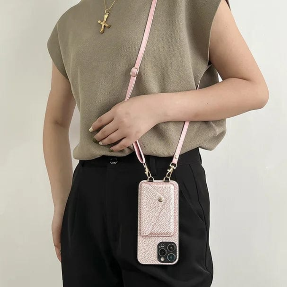 Stylish Leather Crossbody Phone Case with Key Cord & Card Holder