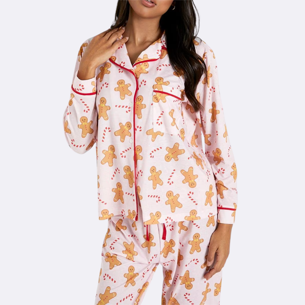 Gingerbread Print Long Sleeve PJ Set