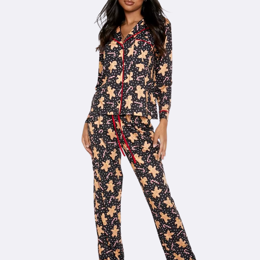 Gingerbread Print Long Sleeve PJ Set