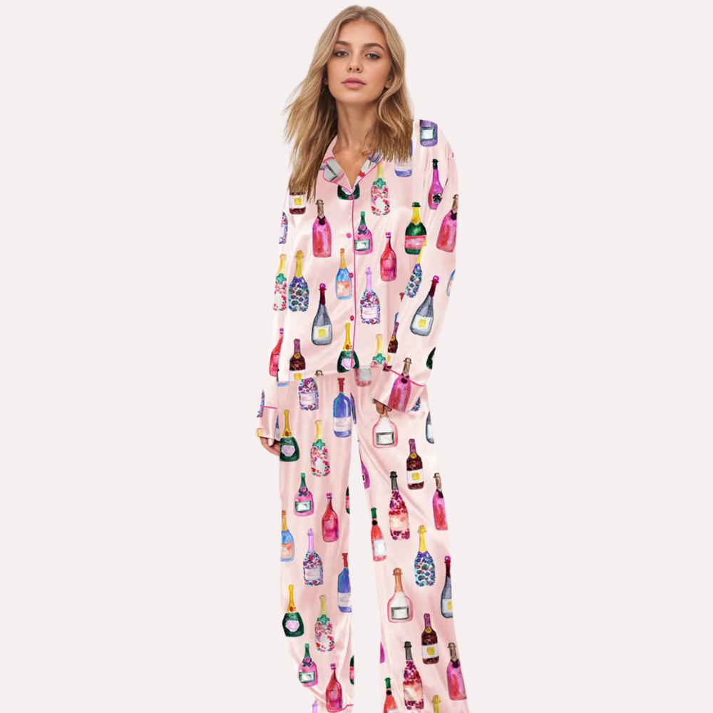 Bottles Party Print Long Sleeve PJ Set