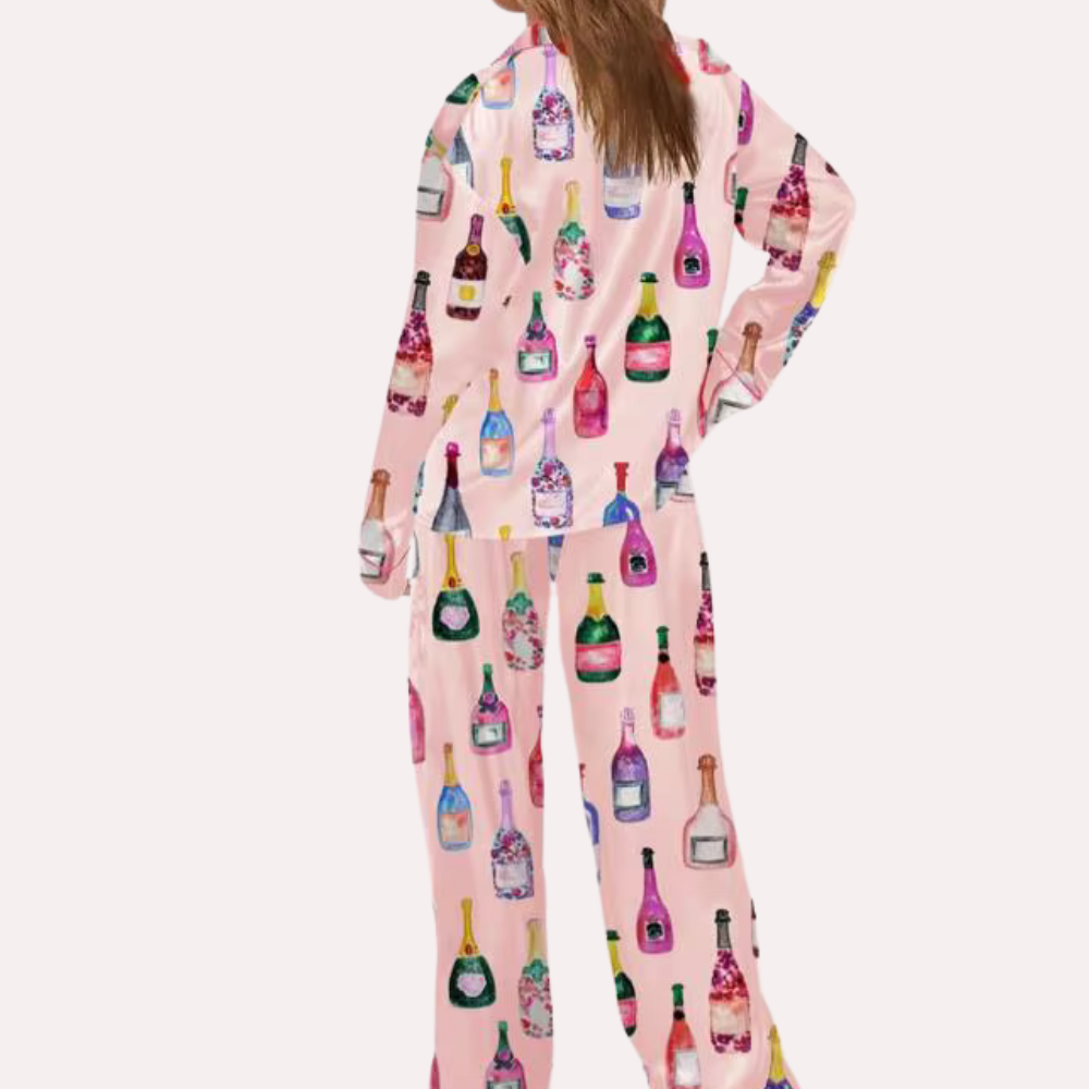 Bottles Party Print Long Sleeve PJ Set