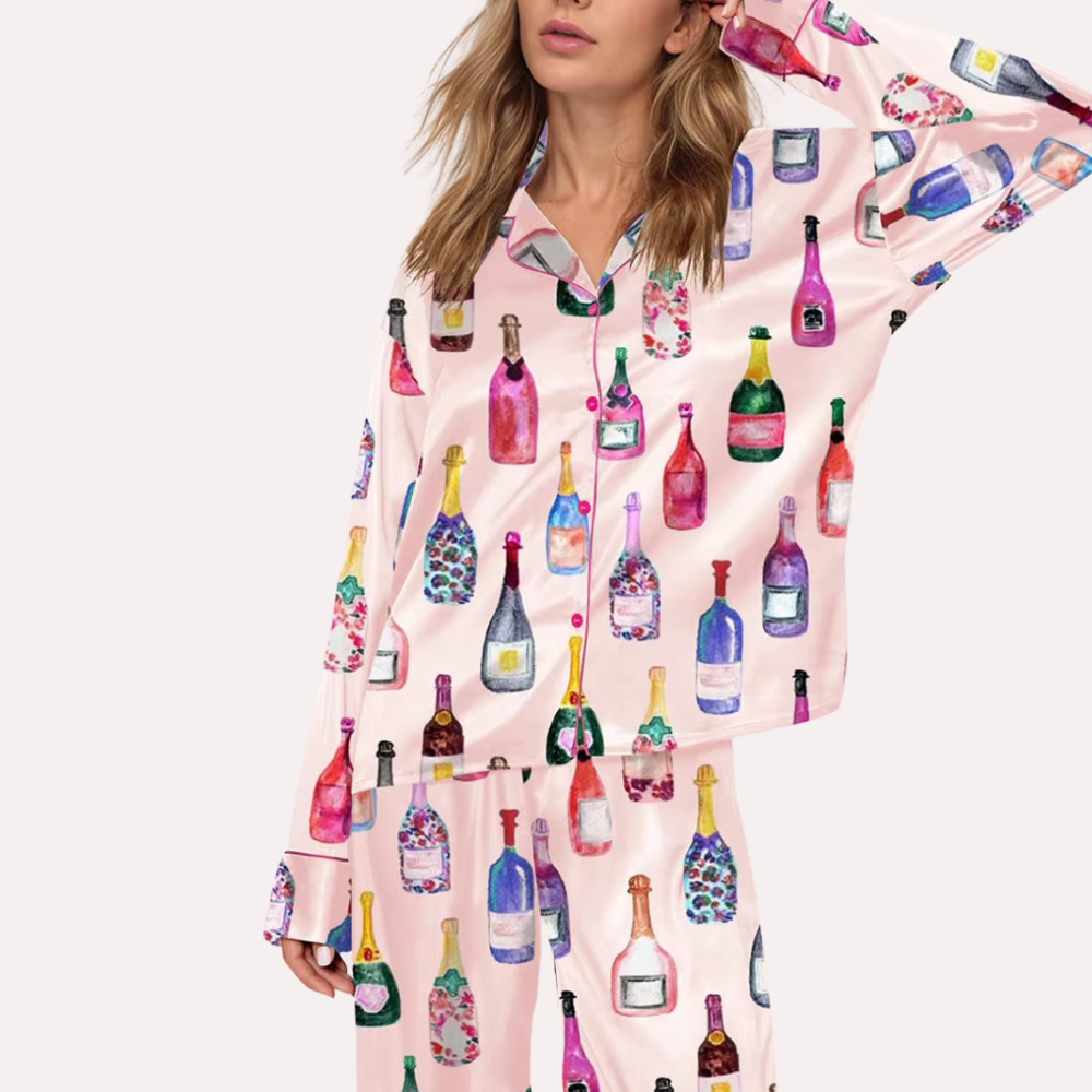 Bottles Party Print Long Sleeve PJ Set