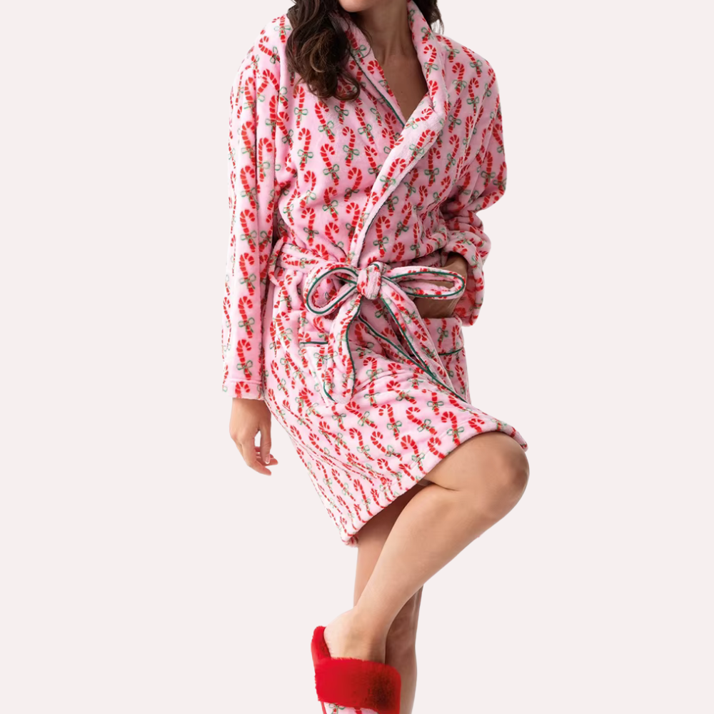 Candy Cane Print Plush Robe