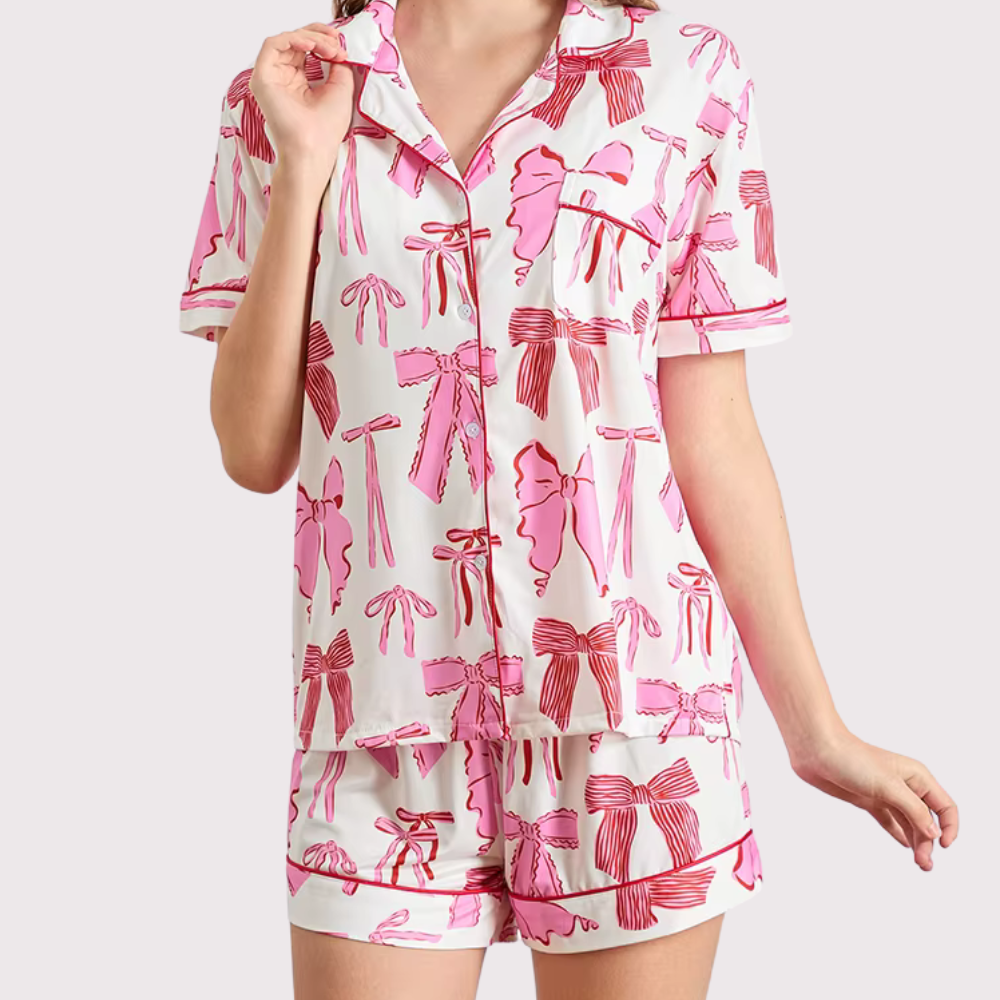 Bow Print Short Sleeve PJ Set