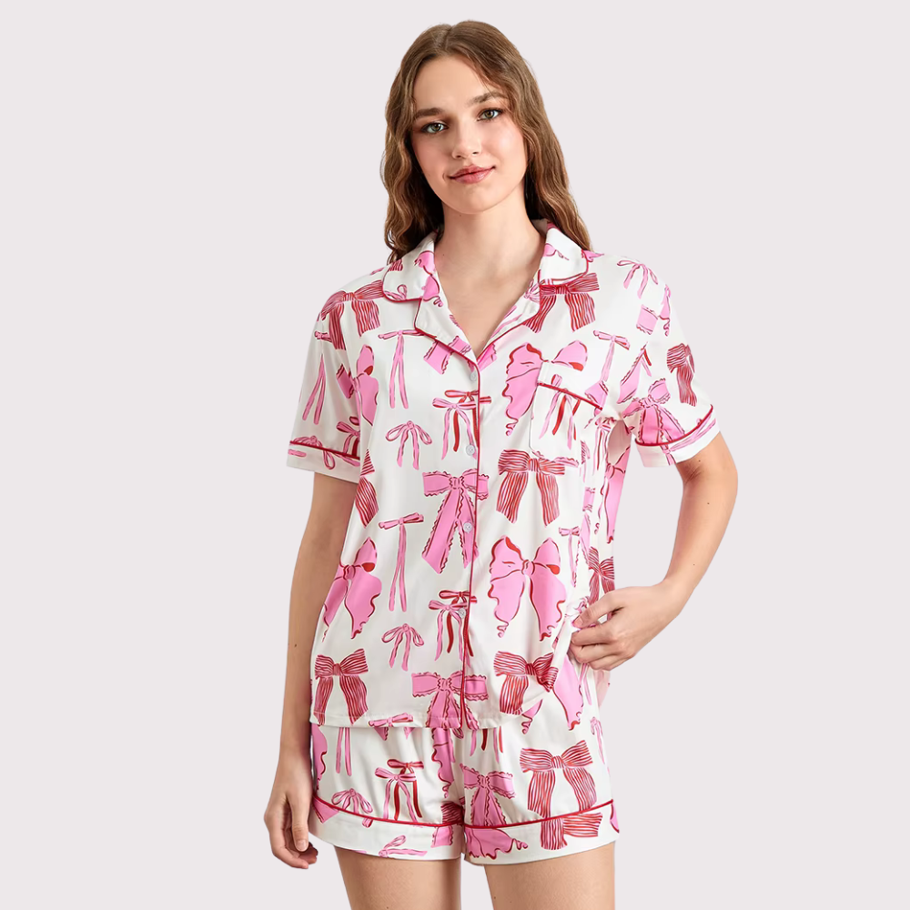 Bow Print Short Sleeve PJ Set