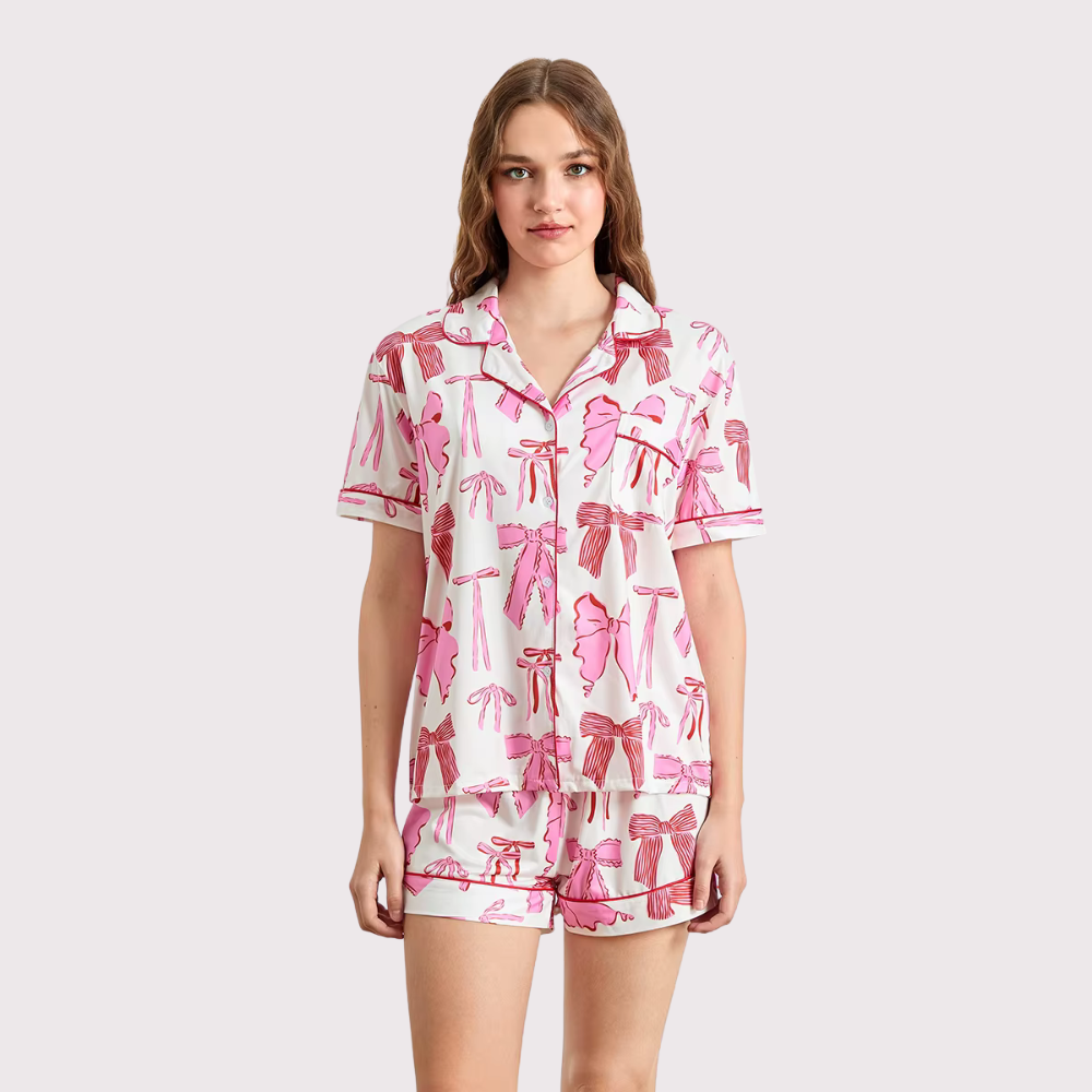 Bow Print Short Sleeve PJ Set