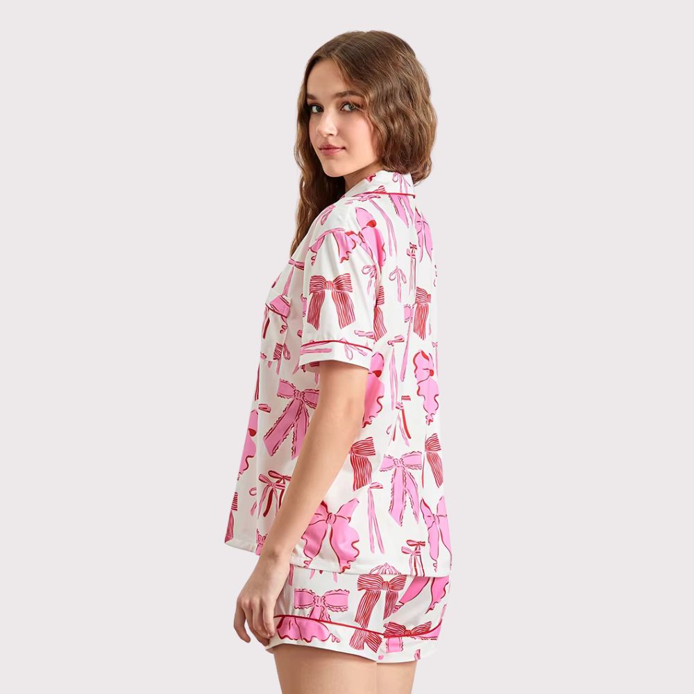 Bow Print Short Sleeve PJ Set