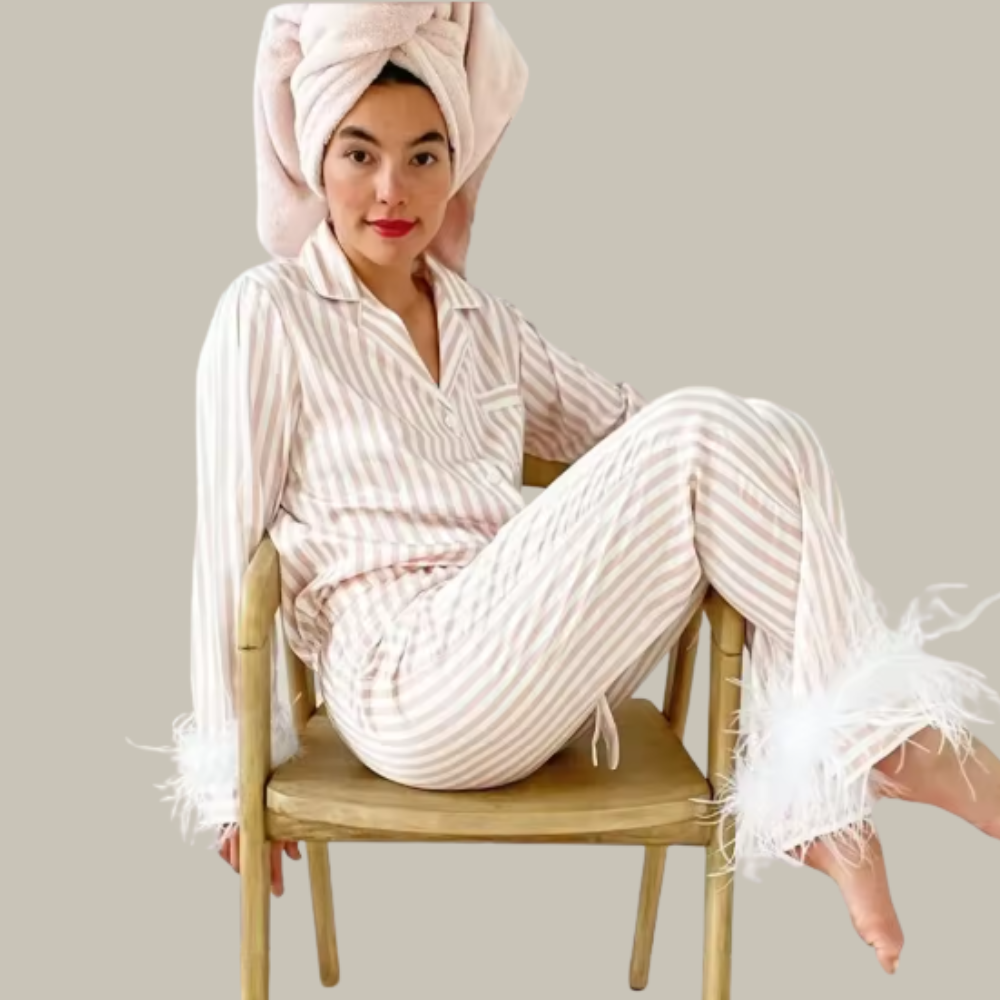 Striped Feather Sleeve PJ Set