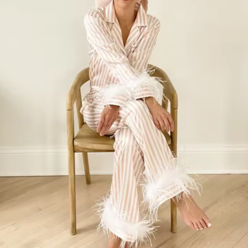 Striped Feather Sleeve PJ Set