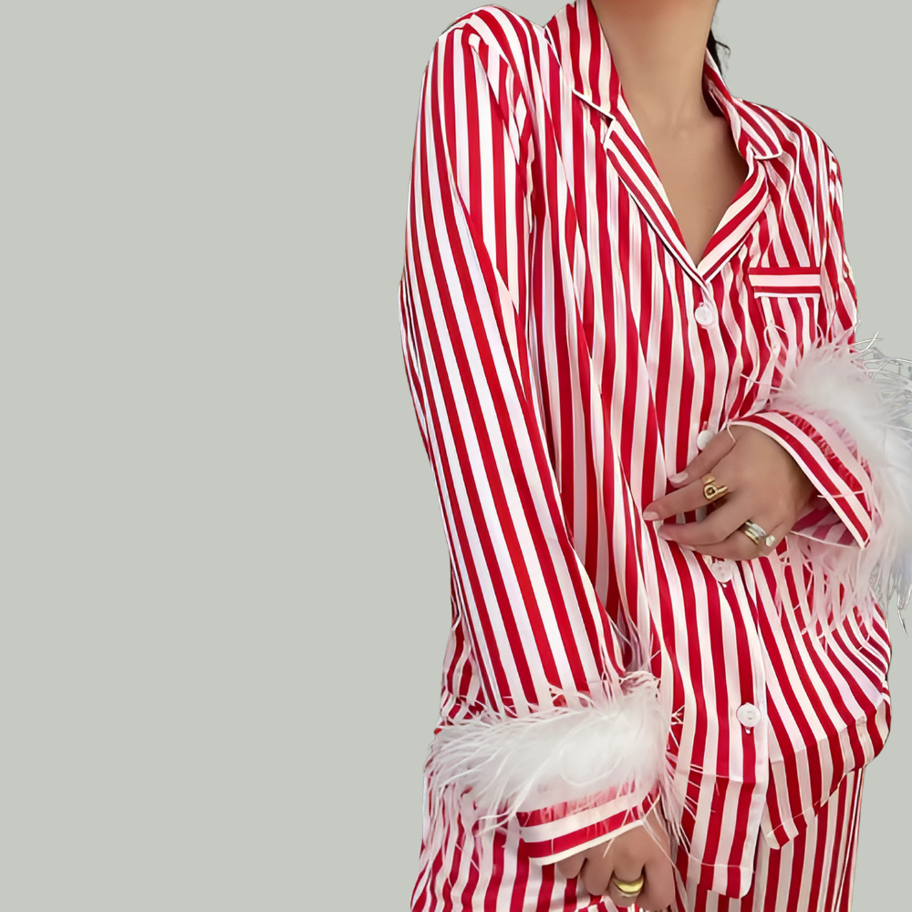 Striped Feather Sleeve PJ Set