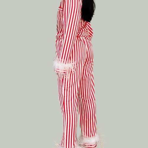 Striped Feather Sleeve PJ Set