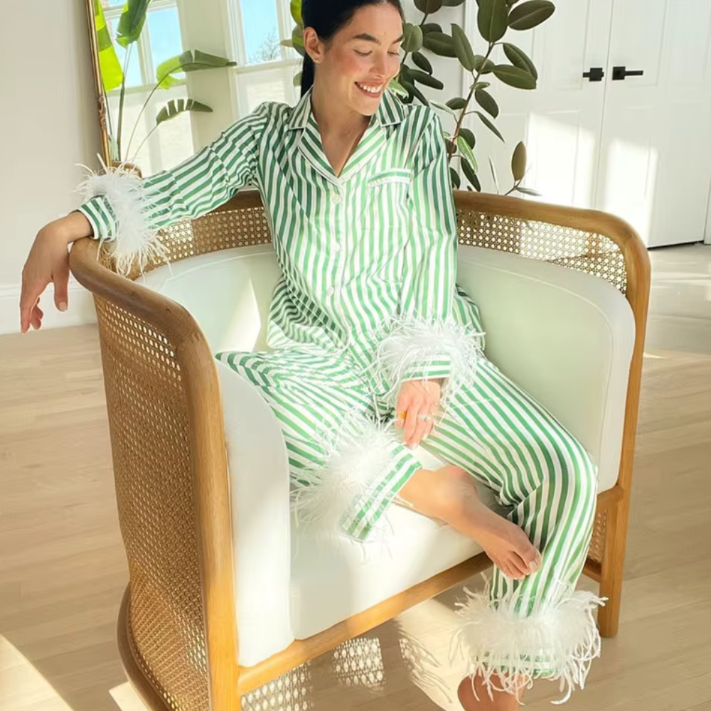 Striped Feather Sleeve PJ Set