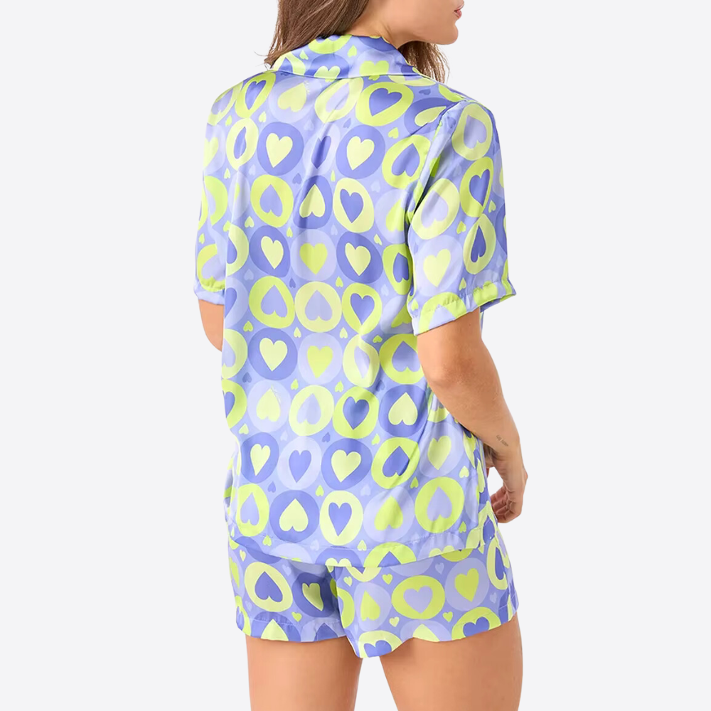 Heart Print Button Up Pj Set