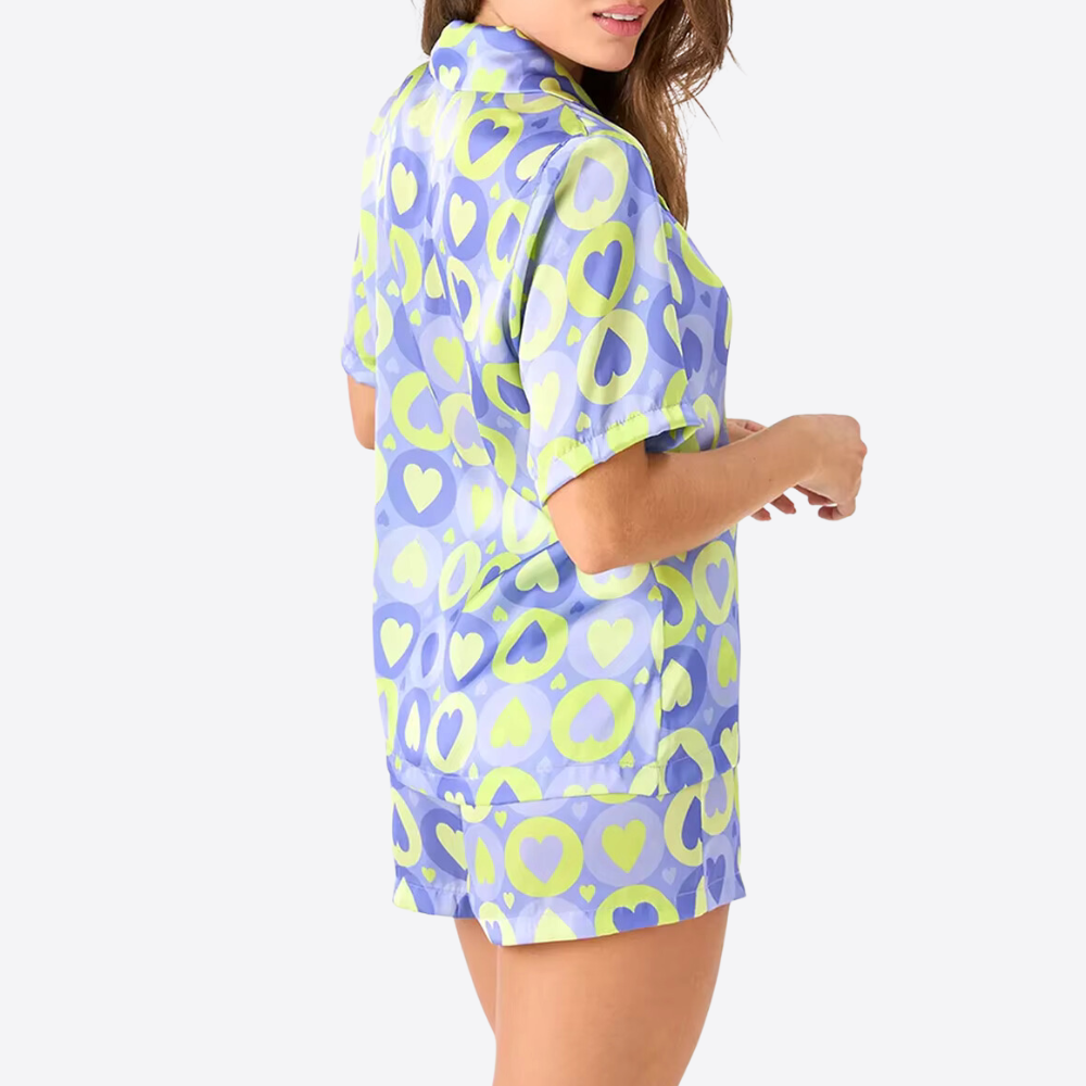 Heart Print Button Up Pj Set