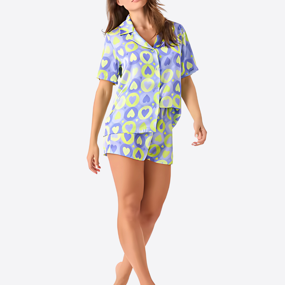 Heart Print Button Up Pj Set