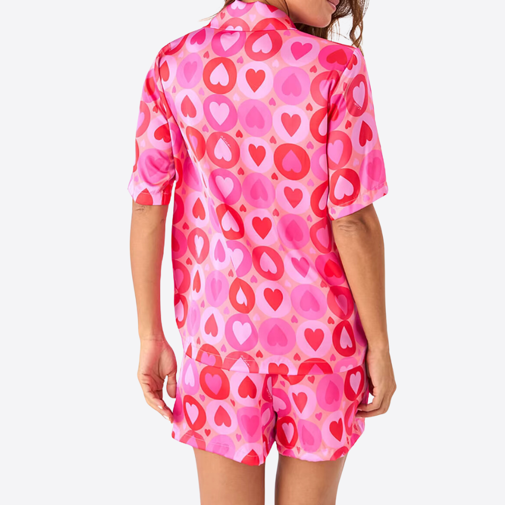 Heart Print Button Up Pj Set