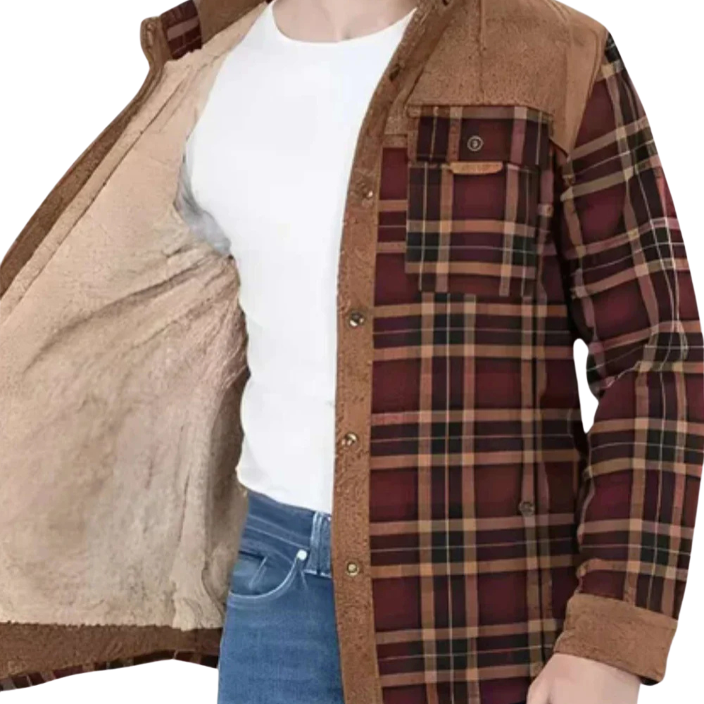 Warm Flannel Jacket With Fleece Lining And High Neckline