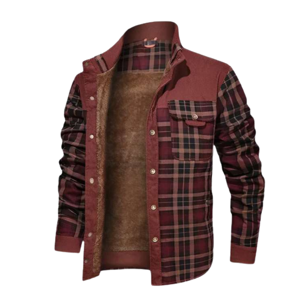 Warm Flannel Jacket With Fleece Lining And High Neckline