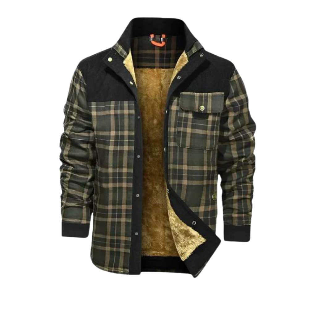 Warm Flannel Jacket With Fleece Lining And High Neckline