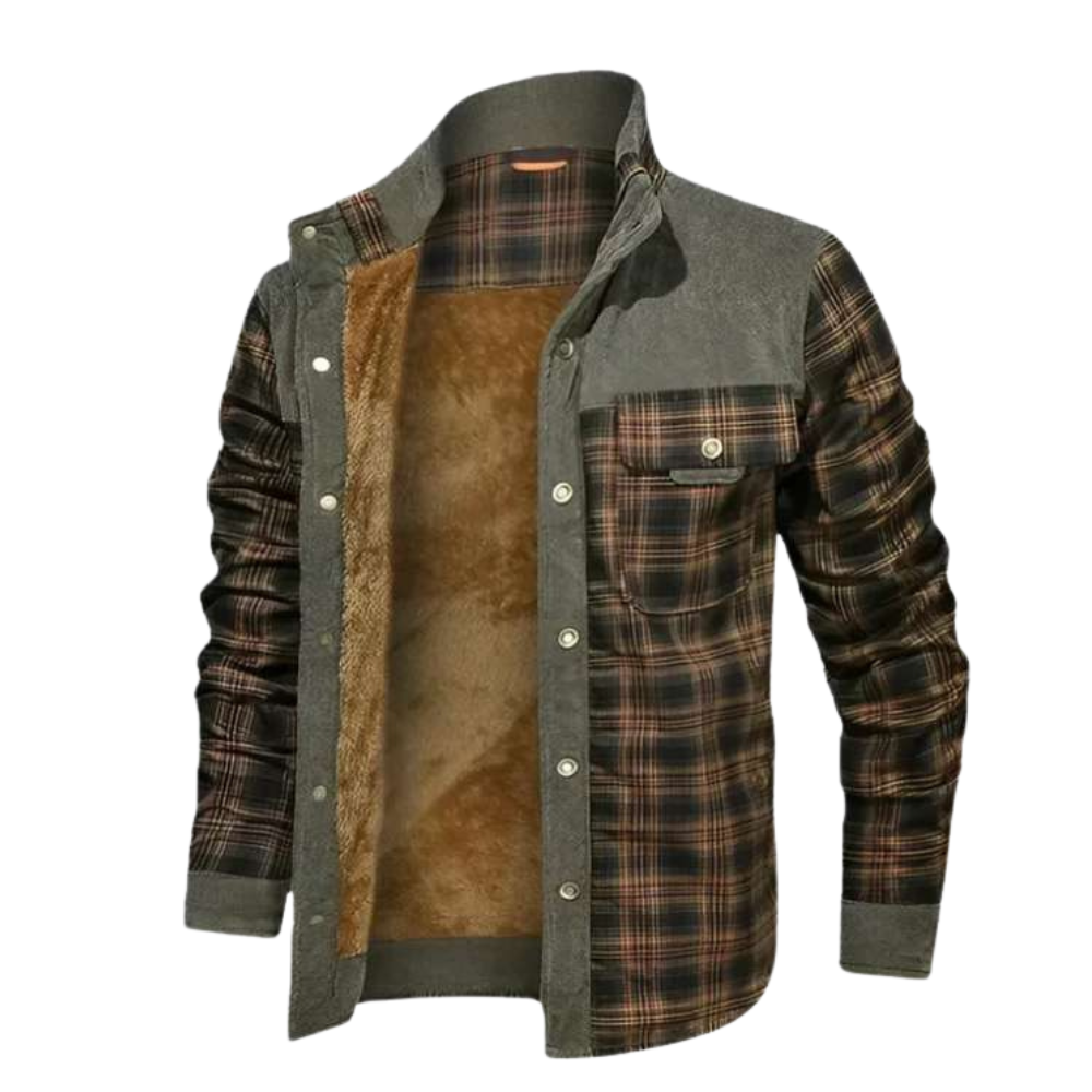 Warm Flannel Jacket With Fleece Lining And High Neckline