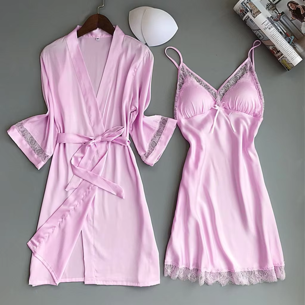 Bralette Nightgown Silk Set