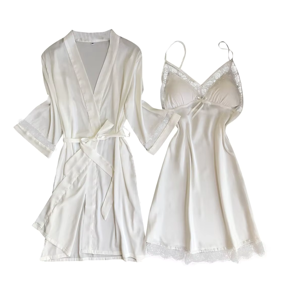 Bralette Nightgown Silk Set