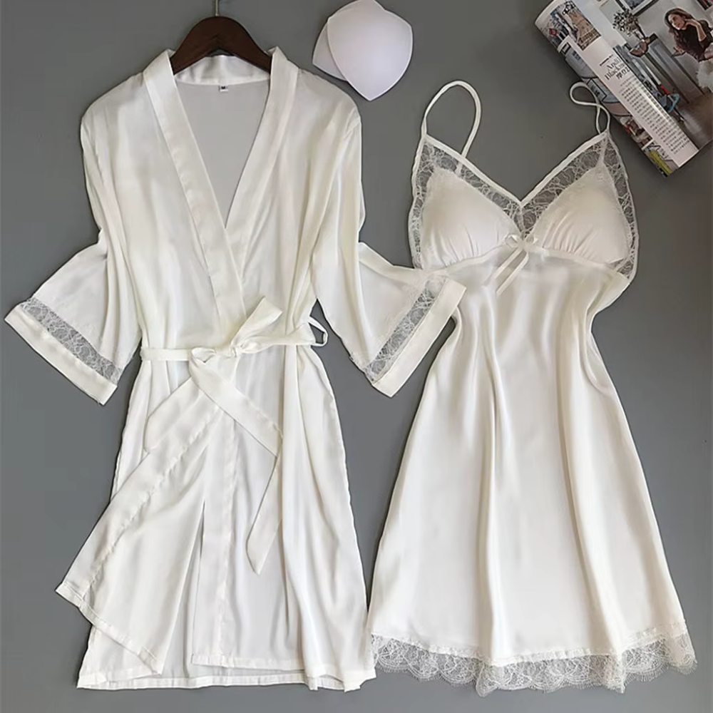 Bralette Nightgown Silk Set