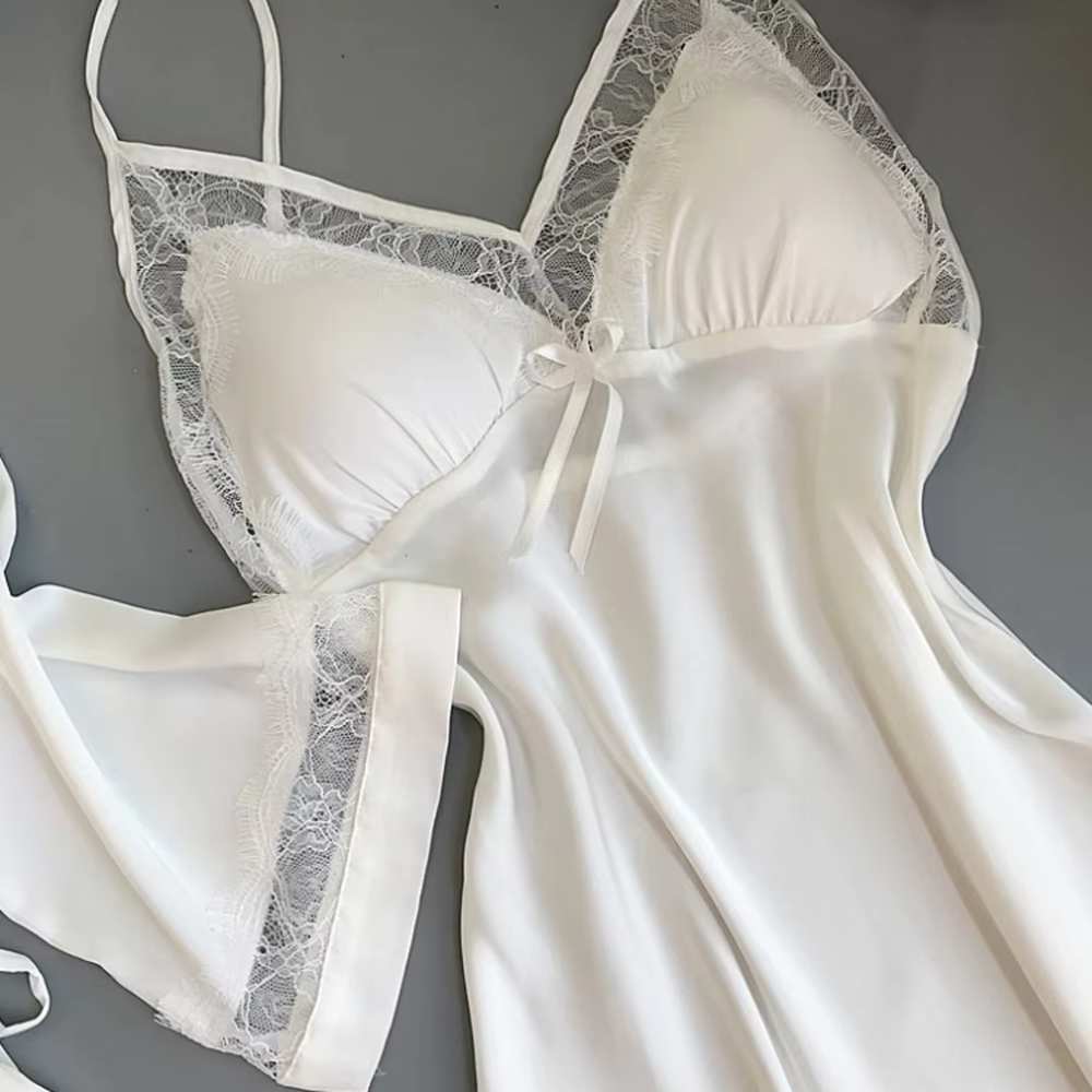 Bralette Nightgown Silk Set